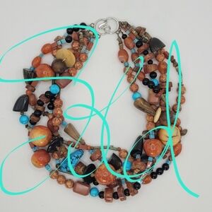 Chunky 5 Strand ALL STONE Necklace Turquoise Bamboo Coral Carnelian Agate 289g